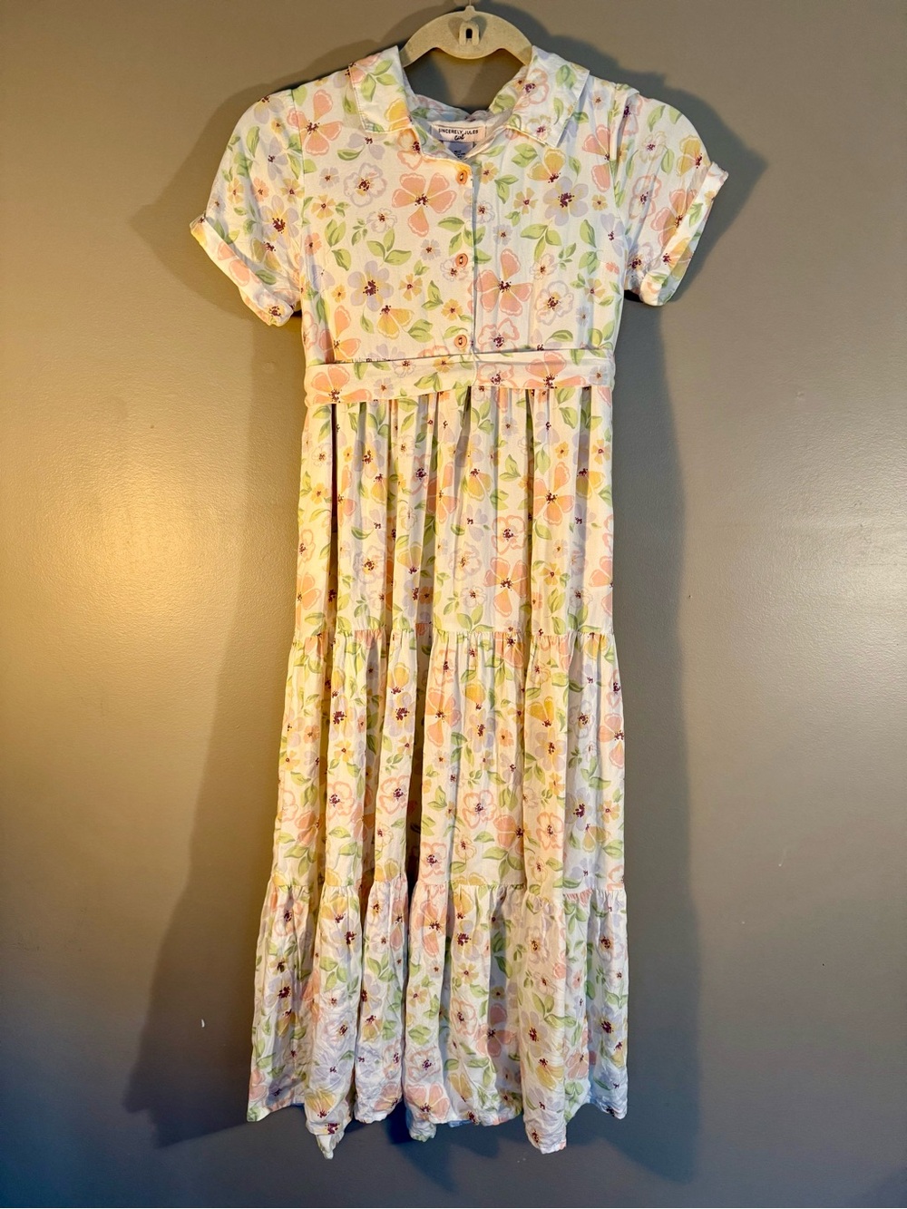 Sincerely Jules Floral Tiered Dress  with matching purse- Pink, Green & Cream